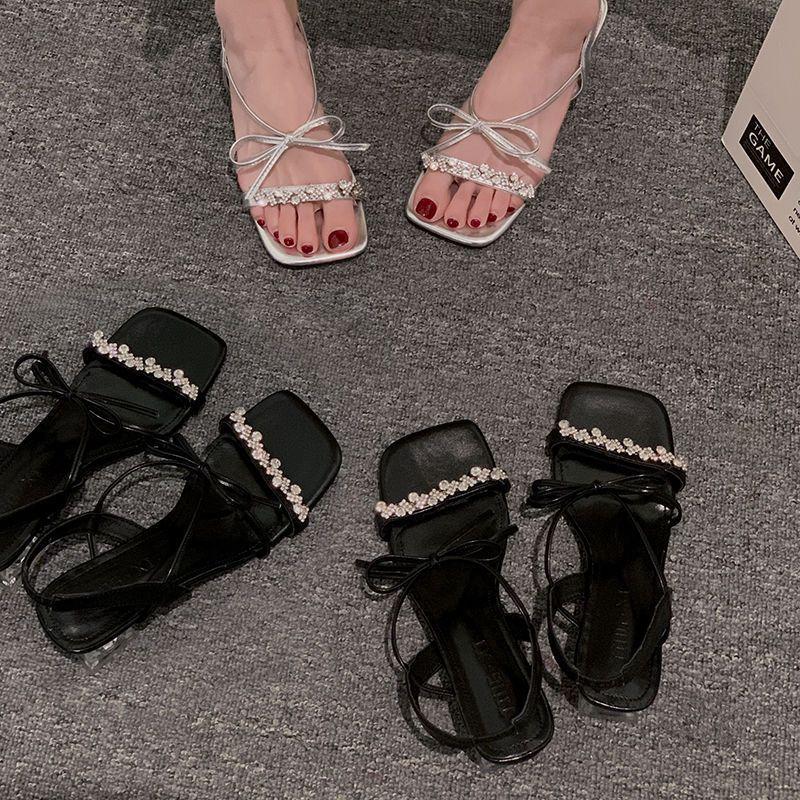 Fairy style thick heel with thick heel sandals 2025 summer new fashion versatile bow French small sandals