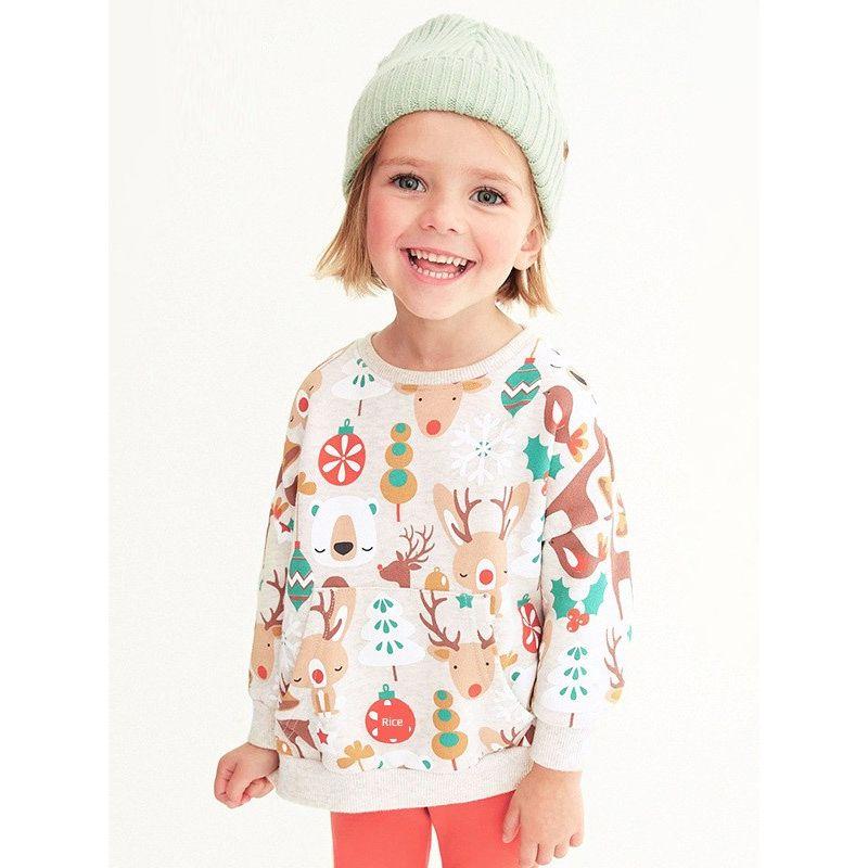 Malwee Girls' Autumn Sweatshirt, European and American Style, New Trendy Printed Round-Neck Long-Sleeve Base Shirt for Young Children