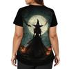 Women V Neck Short Sleeve Work Shirt Side Slit Top with Pockets Halloween Print Casual Blouse for Daily Wear