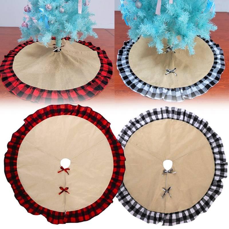 Stylish Christmas Tree Skirt With Creative Red And Black Checkered Design For Festive Decor