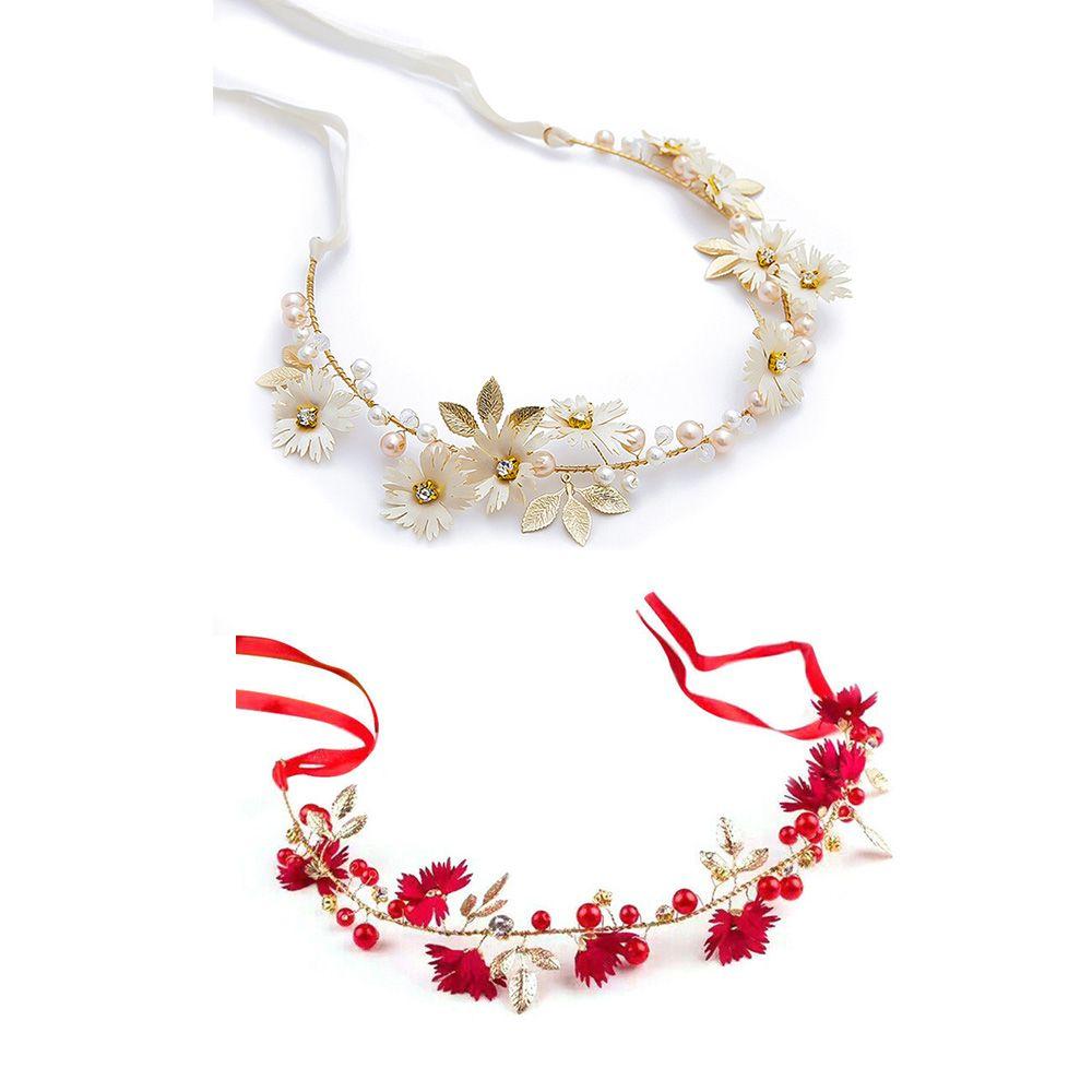 Ribbon Daisy Flower Pearl Hairband Garlands Headband Tiaras