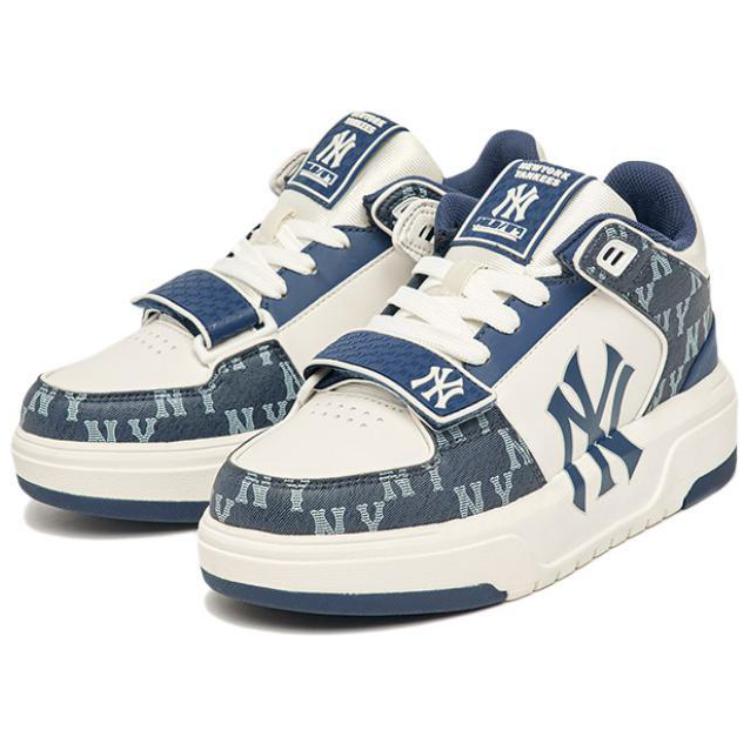MLB Chunky Liner Naked Eye 3D Fabric Synthetic Leather Retro Floral Slip Resistant Mid Top Sneakers Unisex Sneakers Navy-Blue 3ASXCDN3N-50NYD