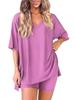 2026 Summer Chic European & American V-Neck Solid Color Loose Pajama Set
