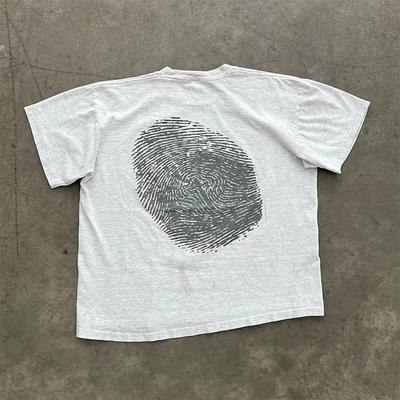 Y2K Mode Fingerabdruck Kreuz Druck Damen Oberteile Punk Lässig 90er Baumwolle Locker T-Shirts Gothic Einzigartig Streetwear Bequeme Oberteile