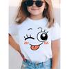 European Sizes Girls' Summer Fashion Casual T-Shirt Creative Playful Smiling Face Pattern Print Summer Daily Wear