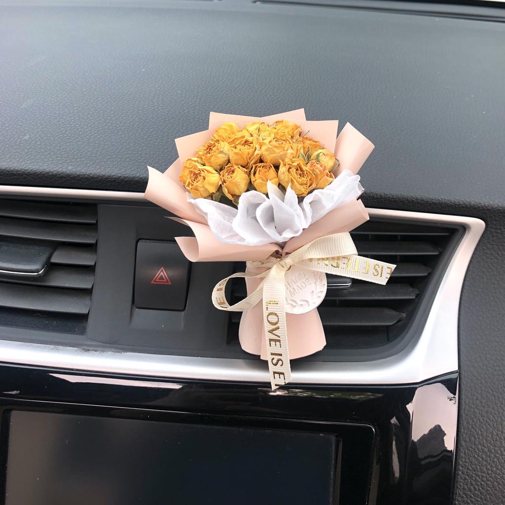 Natural Mini Rose Dried Flower Bouquet Car Air Outlet Pendant Aromatherapy Decoration Birthday Gift