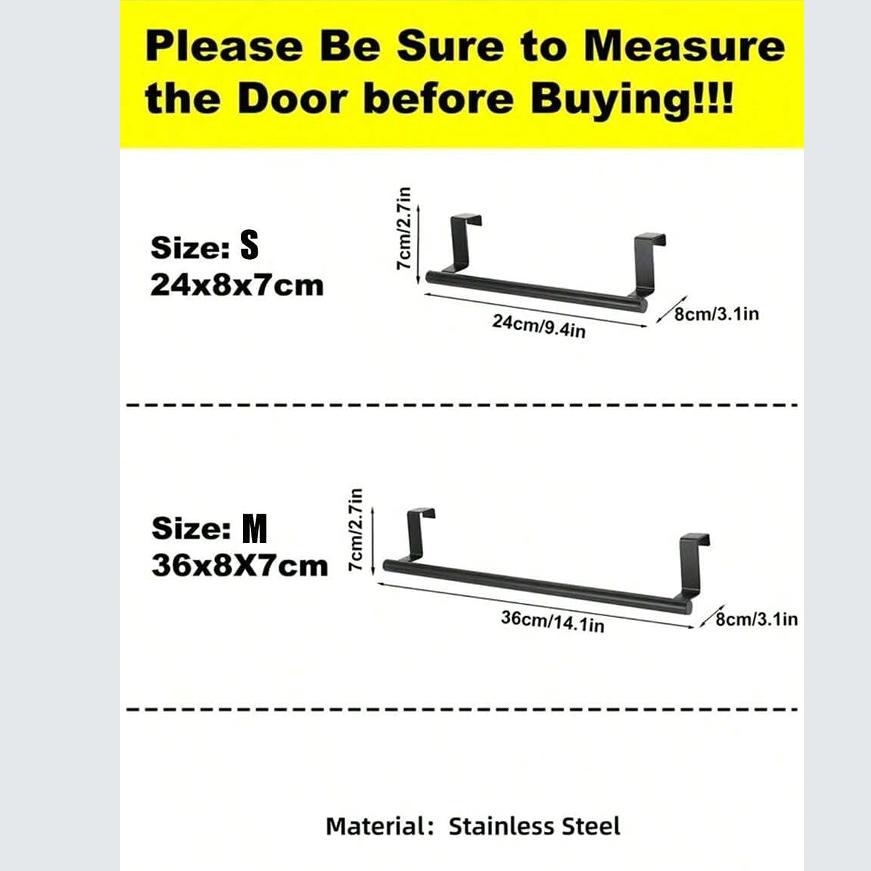 

Stainless Steel Kitchen Cabinet Towel Rack, Seamless Bathroom/Kitchen Door Towel Bar Storage Rack, Wedding Decor, Holiday Decor 1pc-s чорний