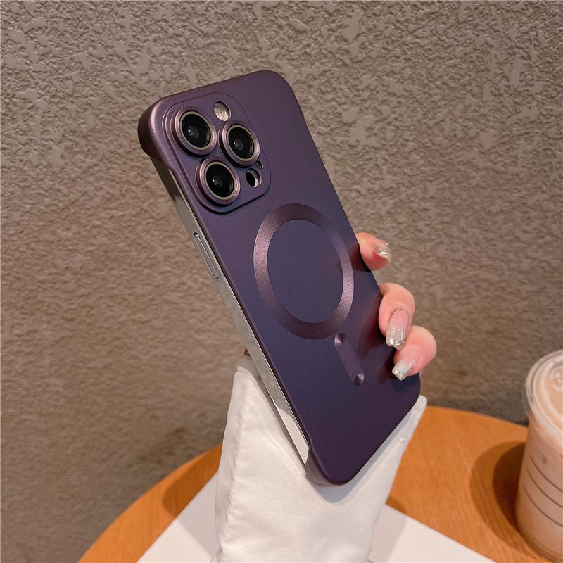 Frameless Plating Metallic Paint Magnetic Hard PC Case For Apple iPhone 15 14 13 12 Pro Max Plus Matte Anti-fingerprint Shockproof Back Cover Shell