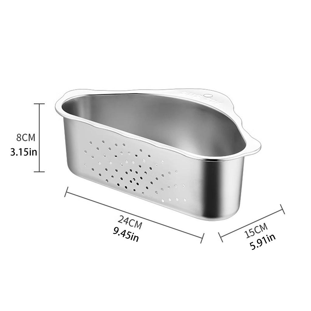 Triangular Kitchen Sink Organizers With Mesh Drain Basket Food Grade Steel Rustproof Design Corner Food Strainer Rack