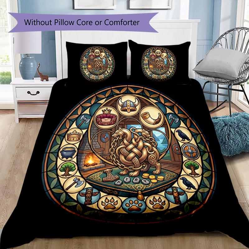 Symbols Glass Pattern Bedding,Quilt Set Quilt Cover Pillowcase Home Birthday Gift (1*duvet cover+2*pillowcase,without core)