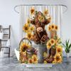 Cute Highland Cow Shower Curtain Farmhouse Rustic Sunflower Cattle Wooden Western Cowboy Shoes Funny Bull In Bucket Floral Country Fabric Bathroom