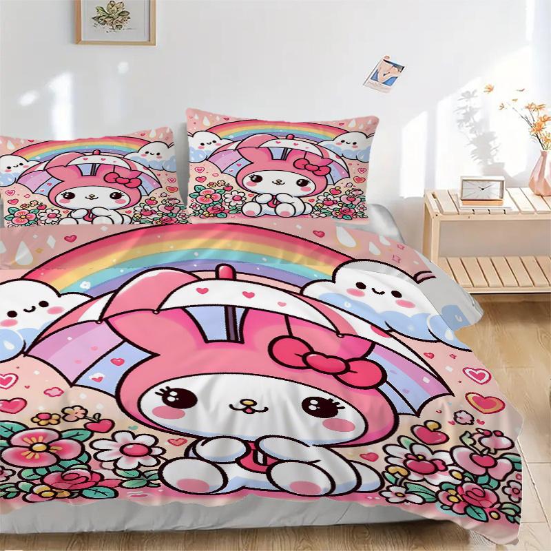 

3pcs Rainbow Dreams My Melody Print Bedding Set (Without Inserts), This Printed Bedding Set is Soft and Comfortable H092 135x200cm