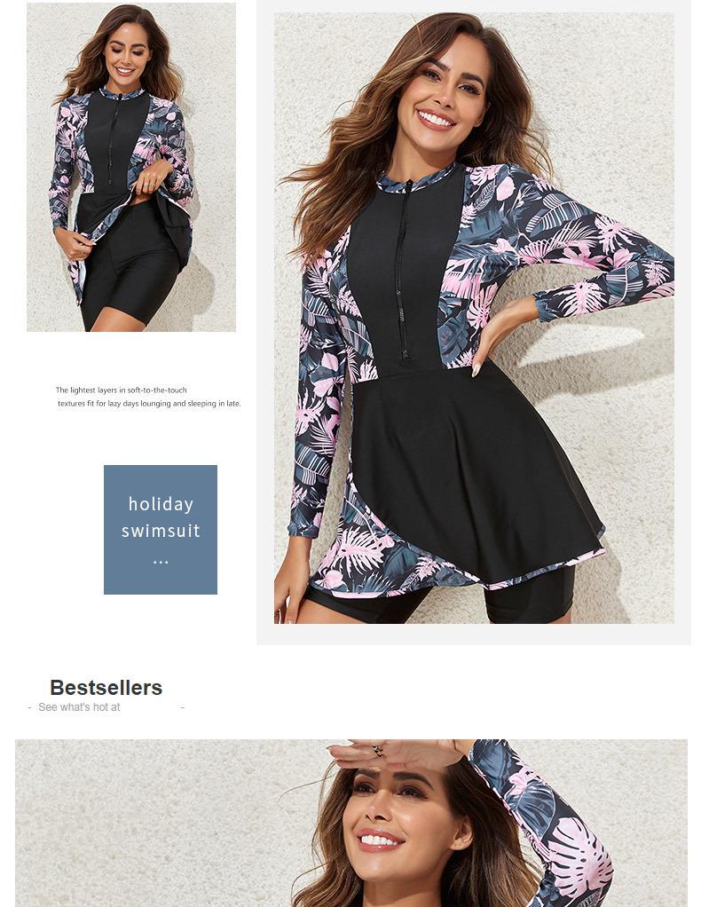 2025 European American Print Sun Protection Two-Piece Surf Swimsuit with Long Sleeve Skirt Style
