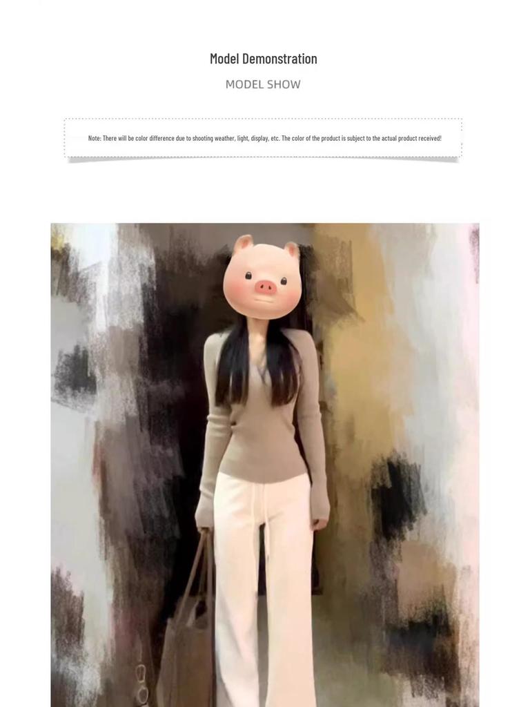 White-Gray High-Waisted Petite Micro-Flared Slimming Horseshoe Pants for Women, Spring/Autumn 2025 Collection