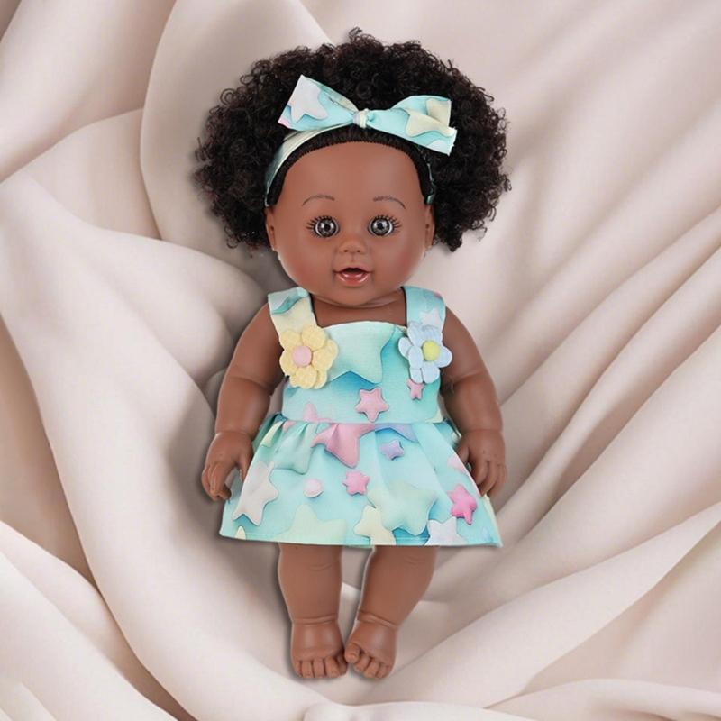 Păpușă Realistă Fetiță Neagră de 12 inch cu Păr Afro Natural Creț Jucărie Reborns Sigură Pentru Copii Colecționabilă Reconfortantă