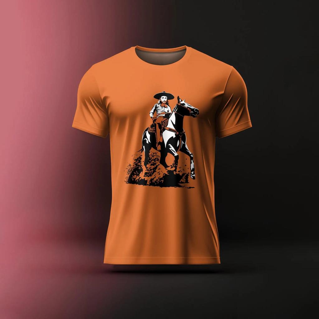 Cowboy Men's T Shirt Summer Fashion Short Sleeve Oversized Clothing Retro T-Shirts Pattern Print Male Casual Crew Neck Pullover