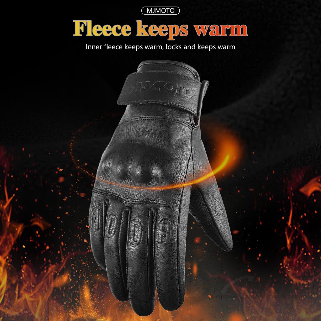 Winter motorcycle fleece thickened warm touch screen gloves locomotive riding anti-drop windproof leather gloves