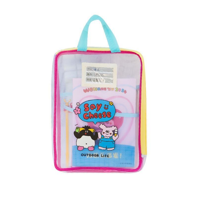 Colorful Cute Large Capacity File Bag, Transparent Document Handbag For Student Exams, A4 Zipper Paper Storage Bag