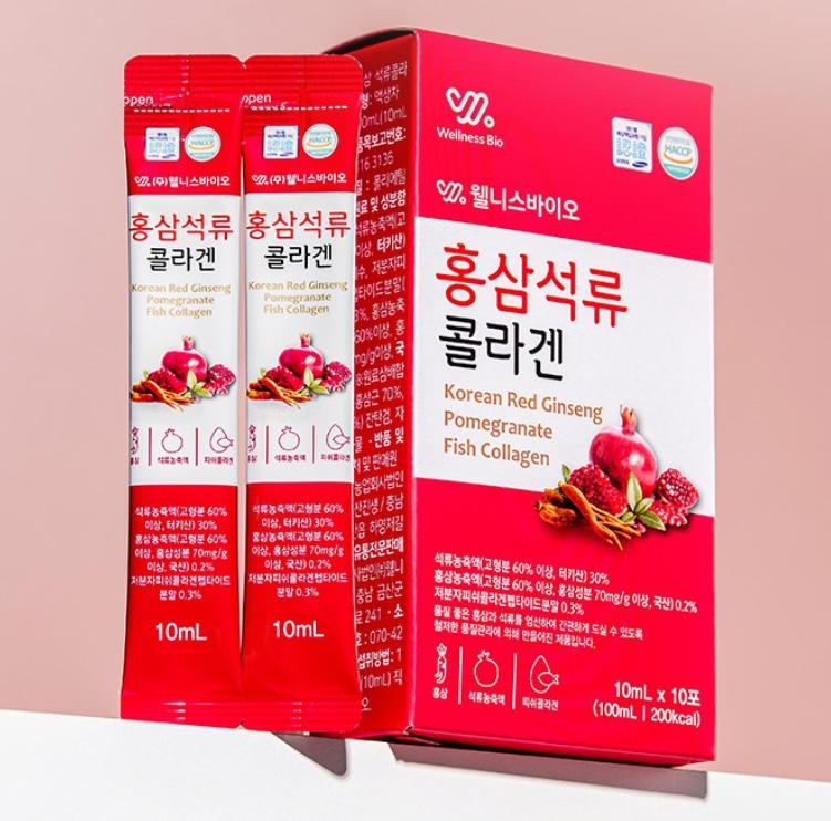 Wellness Bio Ginseng Pomegranate Collagen 300ml (10ml x 30ea) – Boost Skin, Joints & Energy with Red Ginseng & Collagen