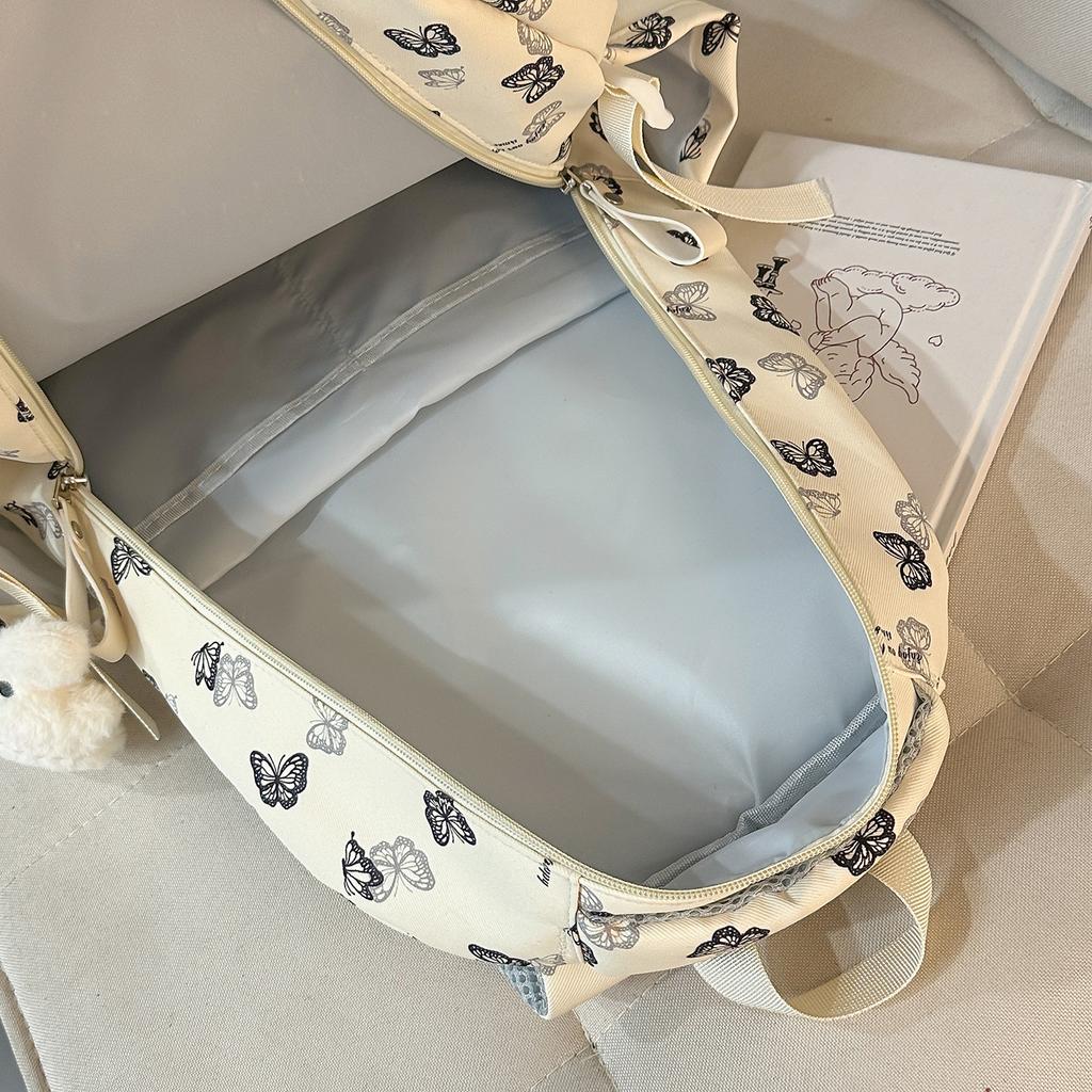 Schoolbag New Schoolbag College Style Light and Cute Backpack Junior High School Students Girls National Style Butterfly Printing Light Backpack