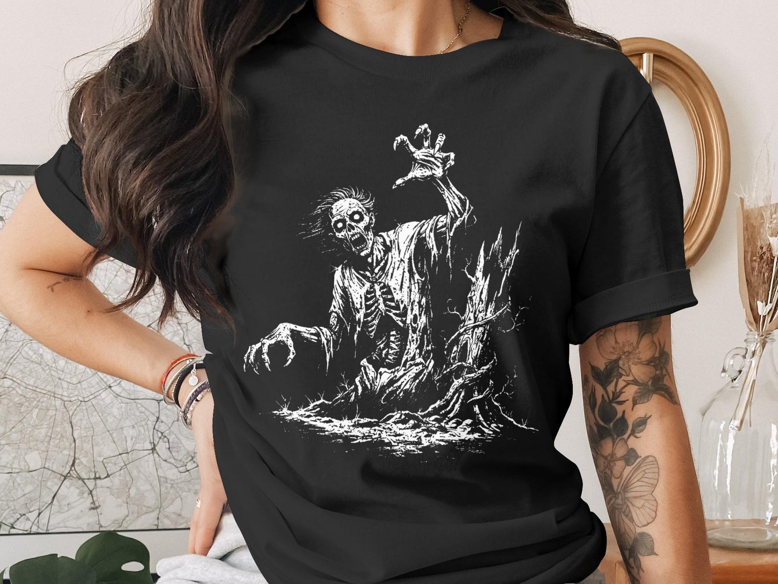 Zombie T-Shirt | Horror Graphic Tee | Undead Monster Halloween Shirt | Creepy Goth Spooky Fan Gift Apparel L