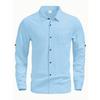 Soft and Comfortable Men's Collar Pocket Solid Color Button Up Cardigan Long Sleeved Linen Top Suitable for Daily Leisure