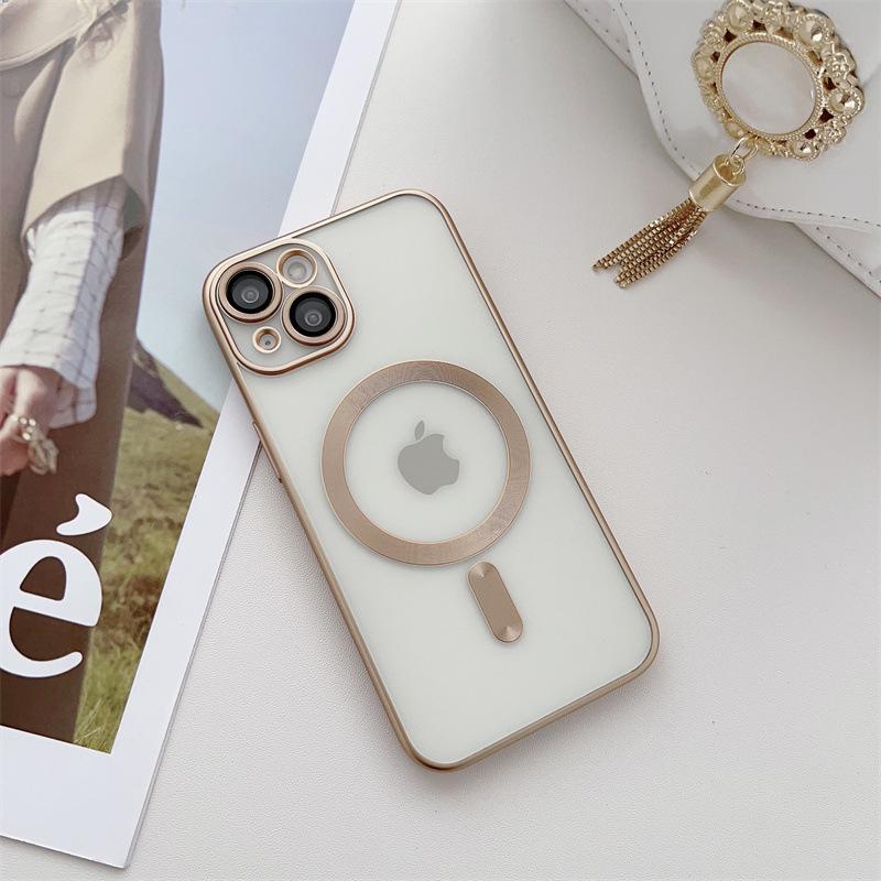 Electroplated Magnetic Transparent Phone Case for iPhone 17 with 12 Lens Film for 14 Pro