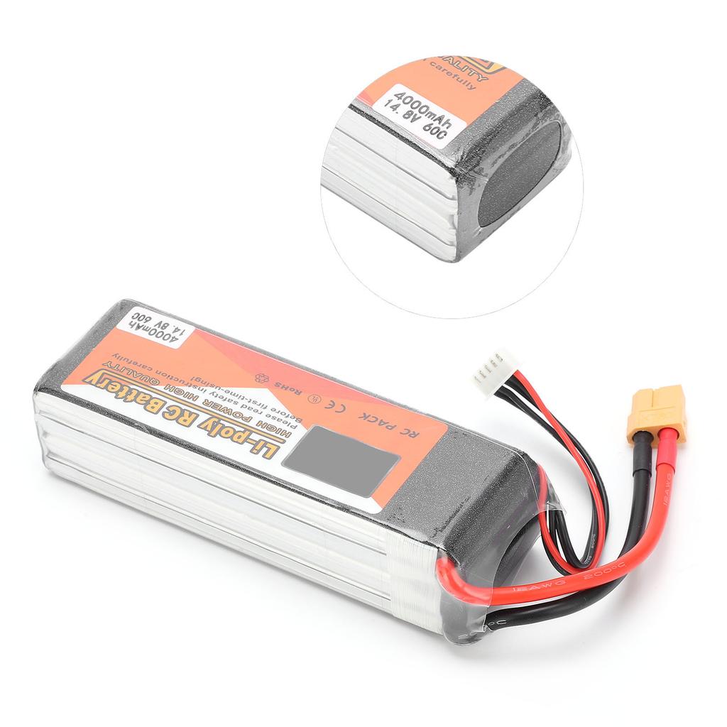 14.8V 4000mAh 4S 60C Lipo Battery Pack with XT60 Plug RC Battery for RC Car Boat Helicopter Drones
