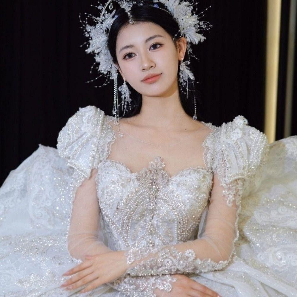 Shining Crystal Hair Hoop Flowers Fringed Bridal Headdress Fashion Head Chain  Wedding Jewelry Set