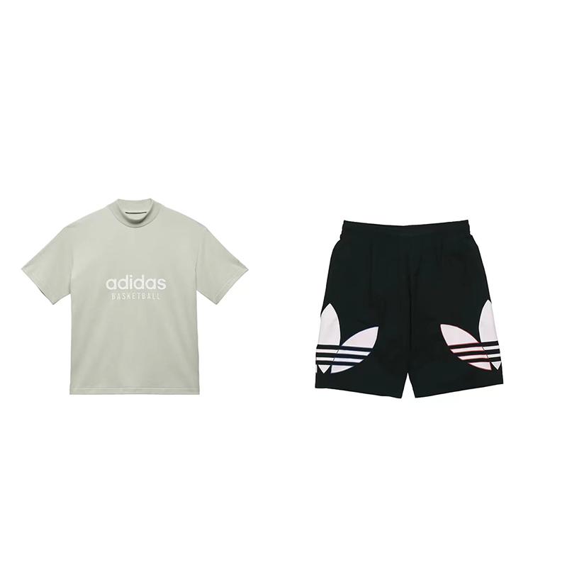 

Футболка с короткими рукавами и логотипом Adidas Letter, напечатанная на круглом вороте, и быстросохнущие тренировочные шорты, повседневный спортивный комплект унисекс IA3446+H09357 S