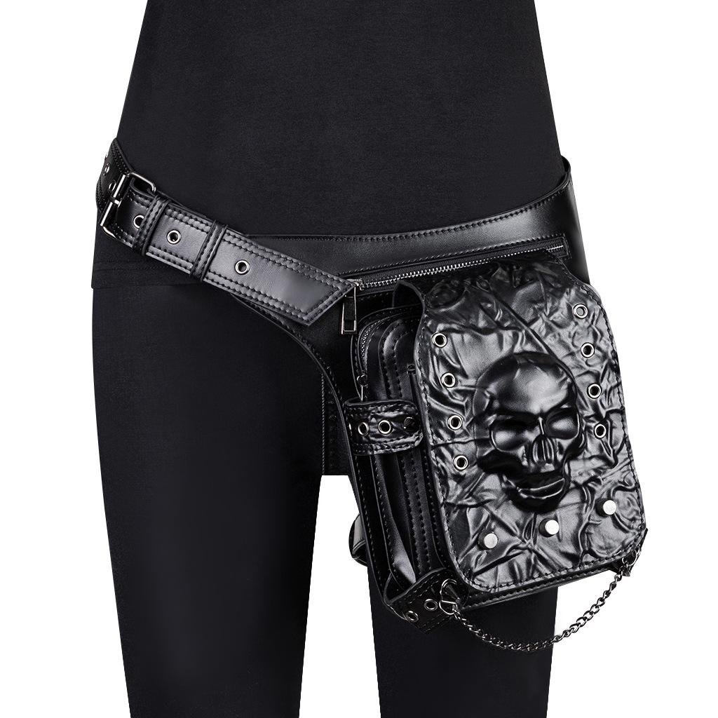 Dark Gothic Skull Head Embossed Men'S Fanny Bag Niche Chain Bag Crossbody Shoulder Bag
