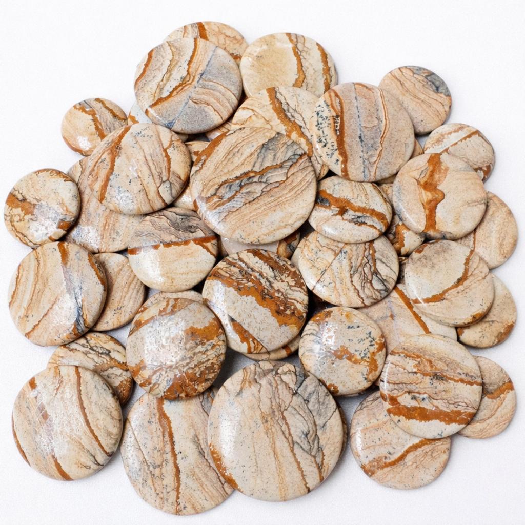 Natural Picture Jasper Round Mixed Size Cabochons – Bulk Gemstone Lot for Jewelry Making