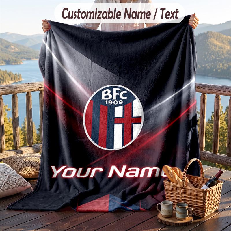 Flannel Blanket Bologna FC Print Custom Name Text Soft Throw for Sofa Bed