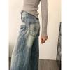 Women's Retro Washed High Waist Wide Leg Jeans - Autumn Straight Leg, Loose Fit, Floor Length