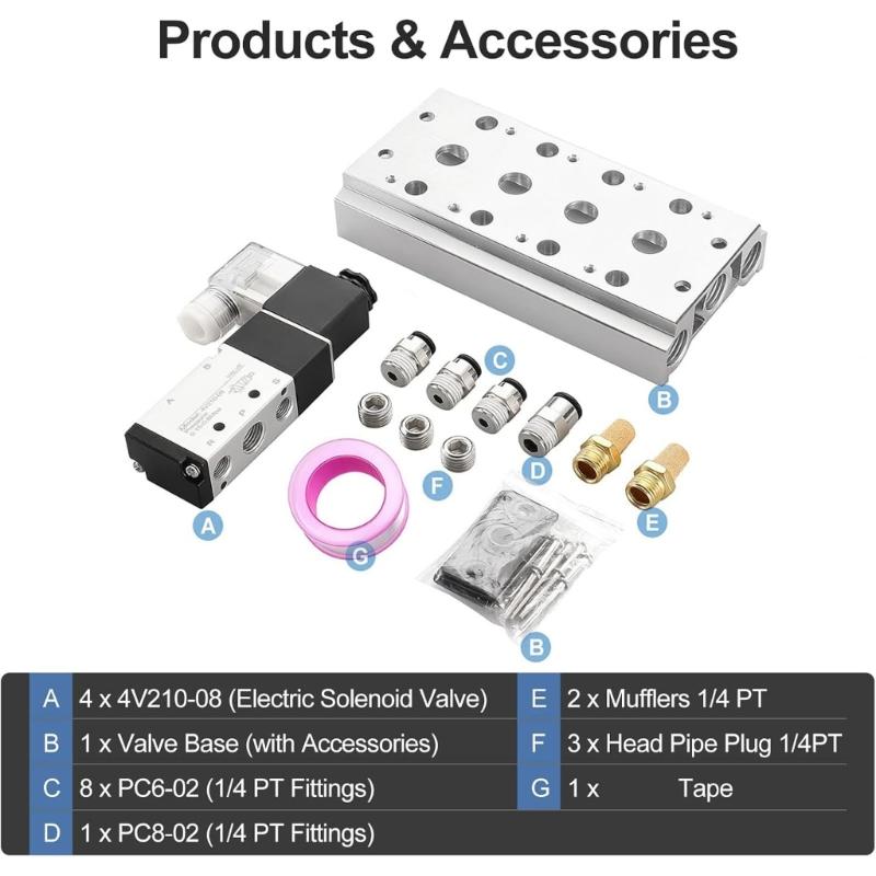 5 Way 2 Position Pneumatic Air Control Solenoid Valves Block Replacement 4 Station Solenoid Valves Manifold Enduring