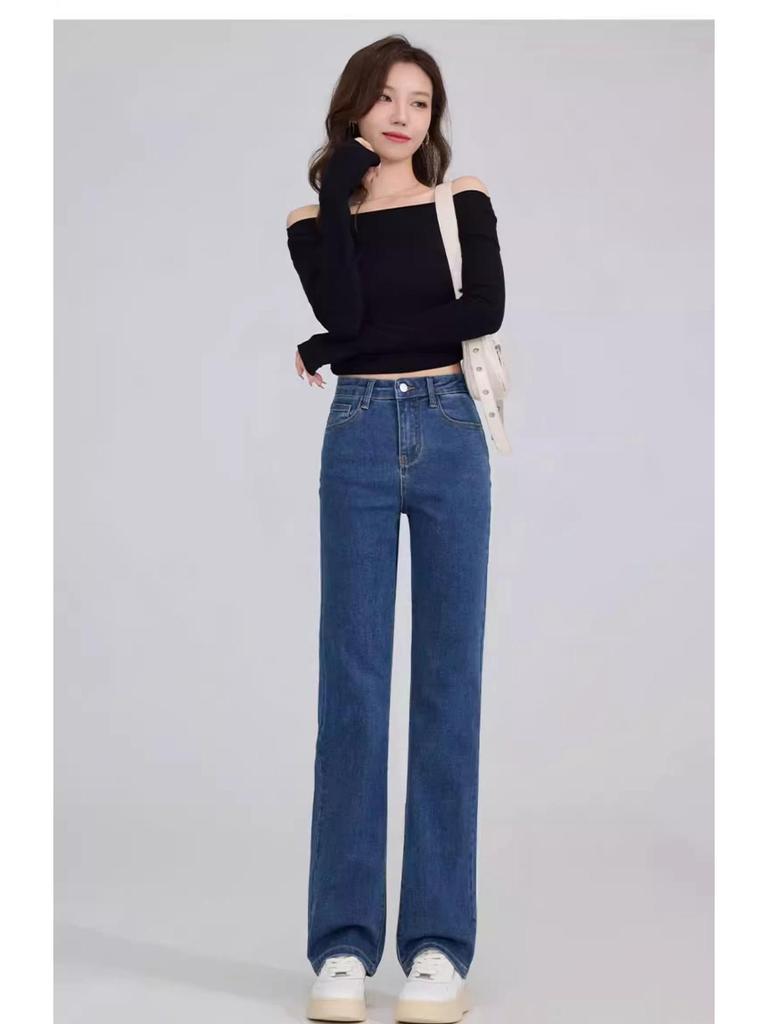 Women's High Waist Retro Blue Wide-Leg Jeans - 2025 Spring Collection