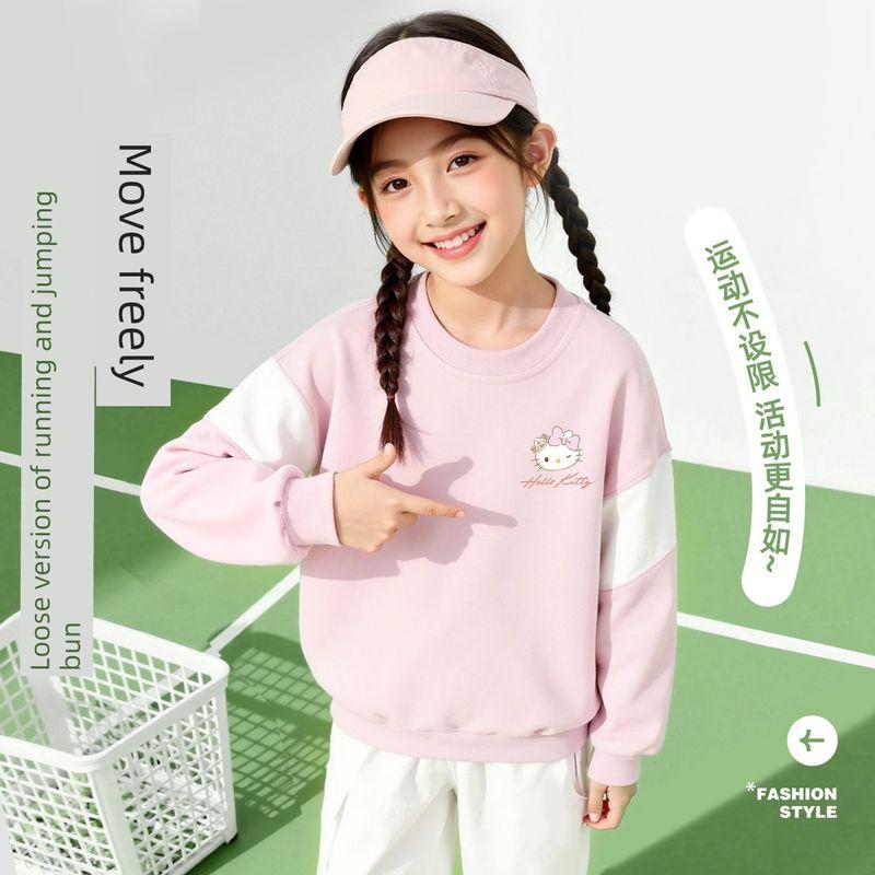 Hellokitty Girls' Sweatshirt, Spring and Autumn Style, Pink Children's Top, Early Spring Children's Clothing, Girls' Long-Sleeved Base Shirt
