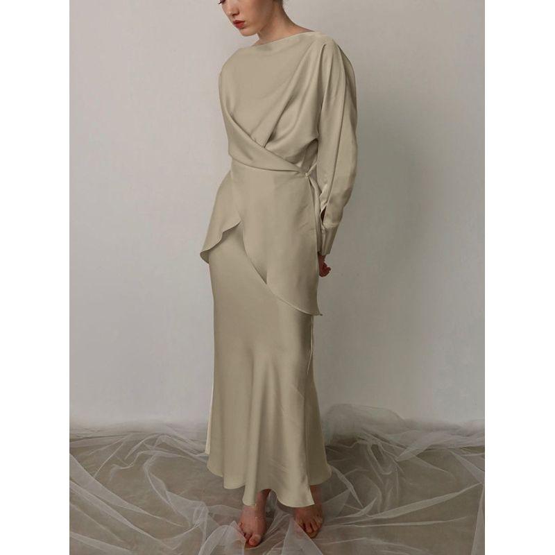 New French style Skirt Suit Women Cross Design Irregular Long sleeve Lace-up Top Half-Length Long dress Two-piece Set