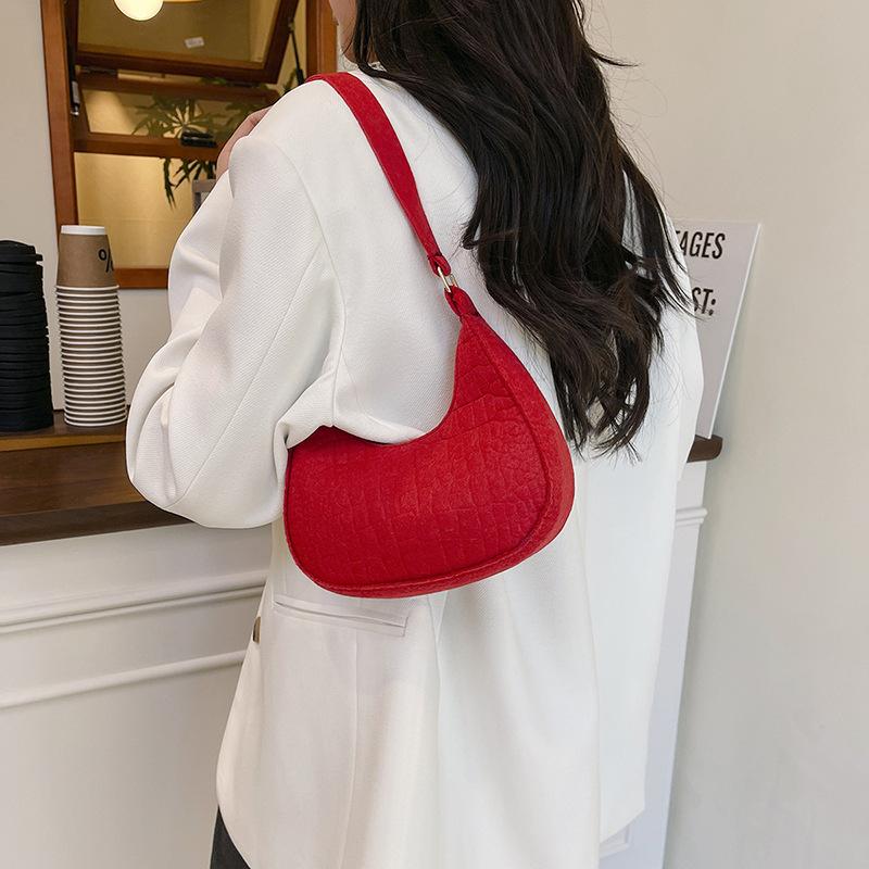 1Pcs Casual Solid Color Handbag For Daily Travel Women'S Stone Pattern Underarm Shoulder Tote Bag With Felt Material