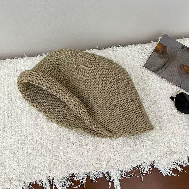 

Новий напівкучерявий вовняний капелюх-відро жіночий теплий в язаний капелюх-басейн універсальний капелюх для обличчя One size fits all