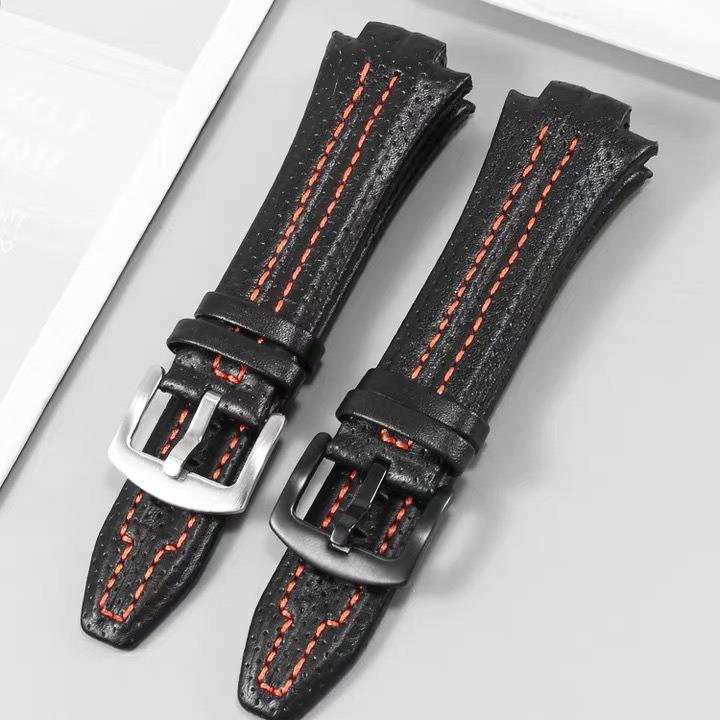 

Seiko SNL029P2 Genuine Leather Watch Strap, 27-15mm, Rubber Head Grain, Pinhole Face Black with Silver Buckle