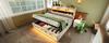 Upholstered Double Bed 140*200, Storage Headboard, USB and Type C Port, 360 Surround LED Head and Foot, Hydraulic Storage, Beige, Linen (No Mattress)