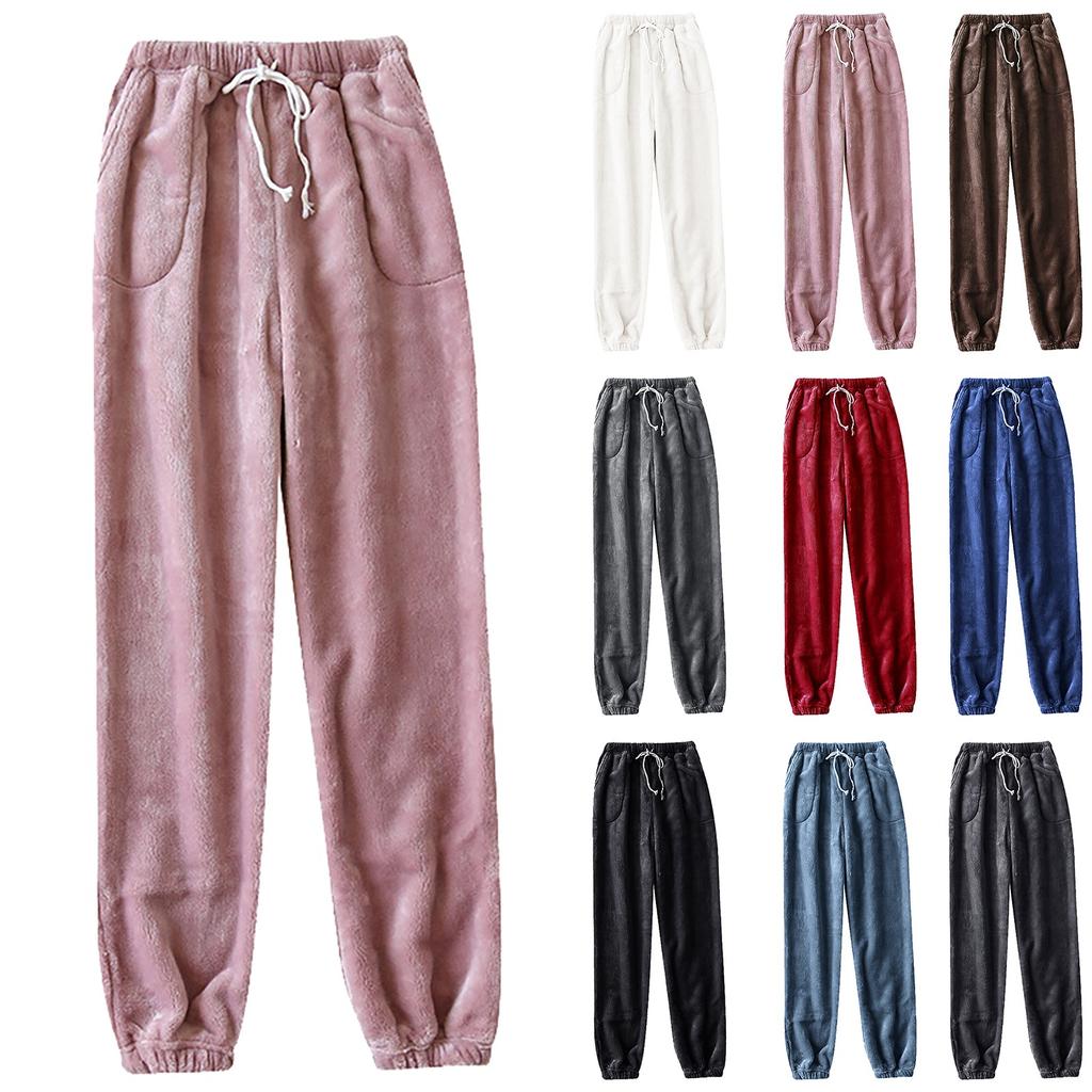 Dámské zateplené fleecové kapsy Pyžamo Teplé ležérní kalhoty Domácí pyžamové kalhoty