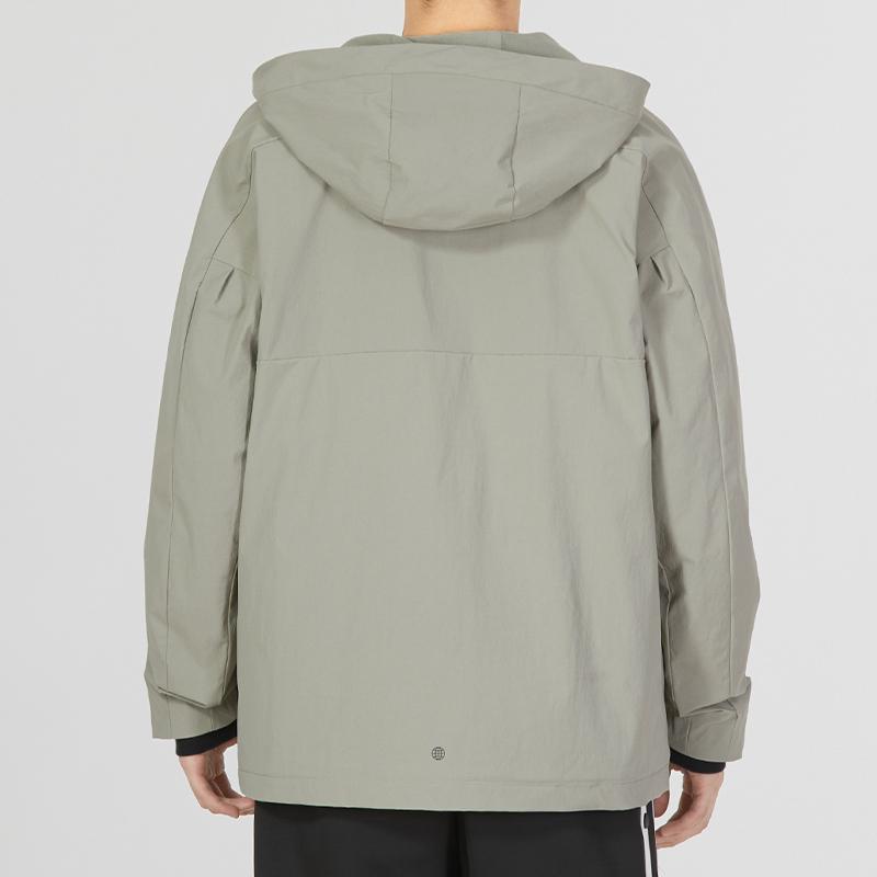 Adidas Logo Fleece-Lined Hooded Jacket Men Outerwear Pebble Silver-Grey IK7682