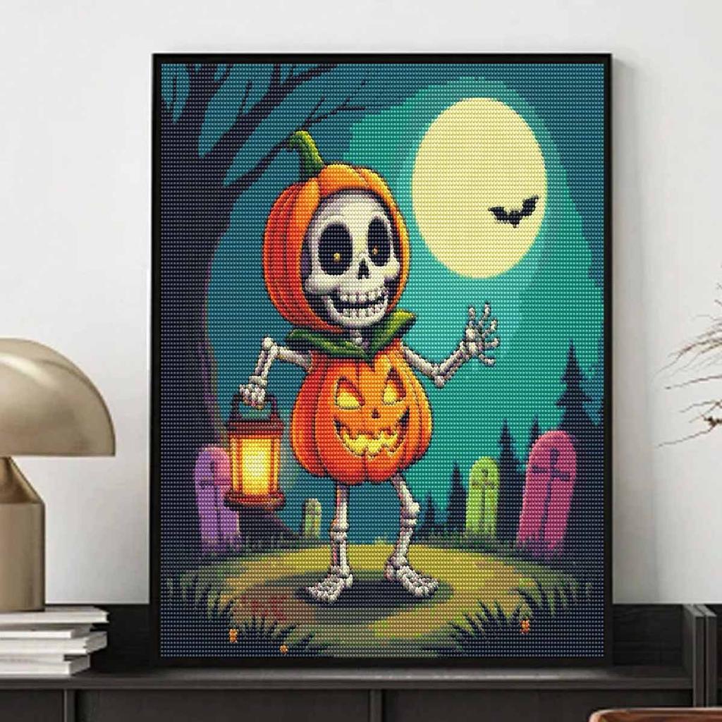 Halloween 5D Pumpkin Skeleton Diamond Full Diamond Art Painting Kit Diamond Painting Home Decor DIY Crafts Wall Art For Room Decor