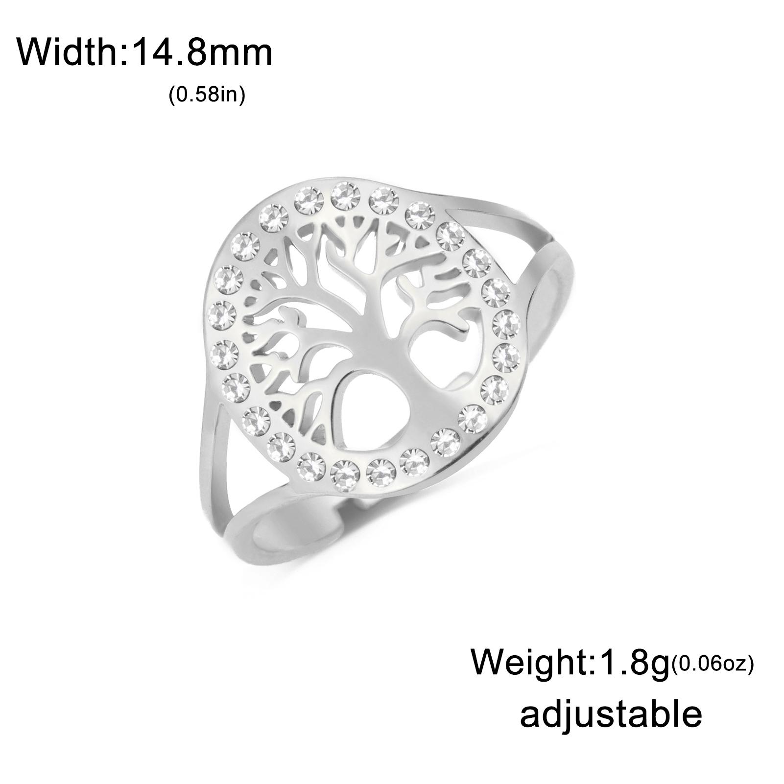 

Teamer Tree of Life with Clear Zircon Ring Adjustable Stainless Steel Finger Ring for Women Girls Exquisite Amulet Jewelry