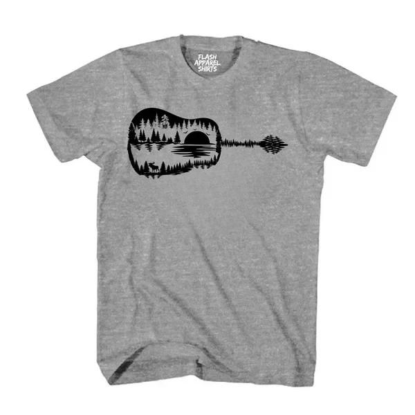 Guitar Lake Shadow Novelty T-Shirt Love Guitar Musician Reflection Water Moon S