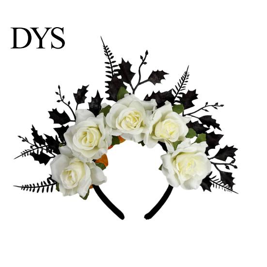 Vintage Rose Crown for Festivals Halloween Headband, Flower Leaf Hair Hoops Bands, Comfortable Gothic Headwear Girls Headpiece Hairband Cosplay Party