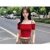 Summer New Suspender Slim Off-shoulder Short-sleeved T-shirt Female Sexy Spice Short One-word Shoulder Beautiful Top