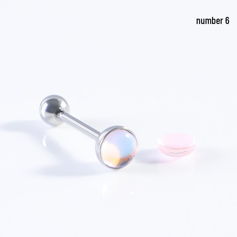 Iridescent Multi-Color Stainless Steel Tongue Ring - Removable Threaded Piercing Jewelry, Hot Girl Style.